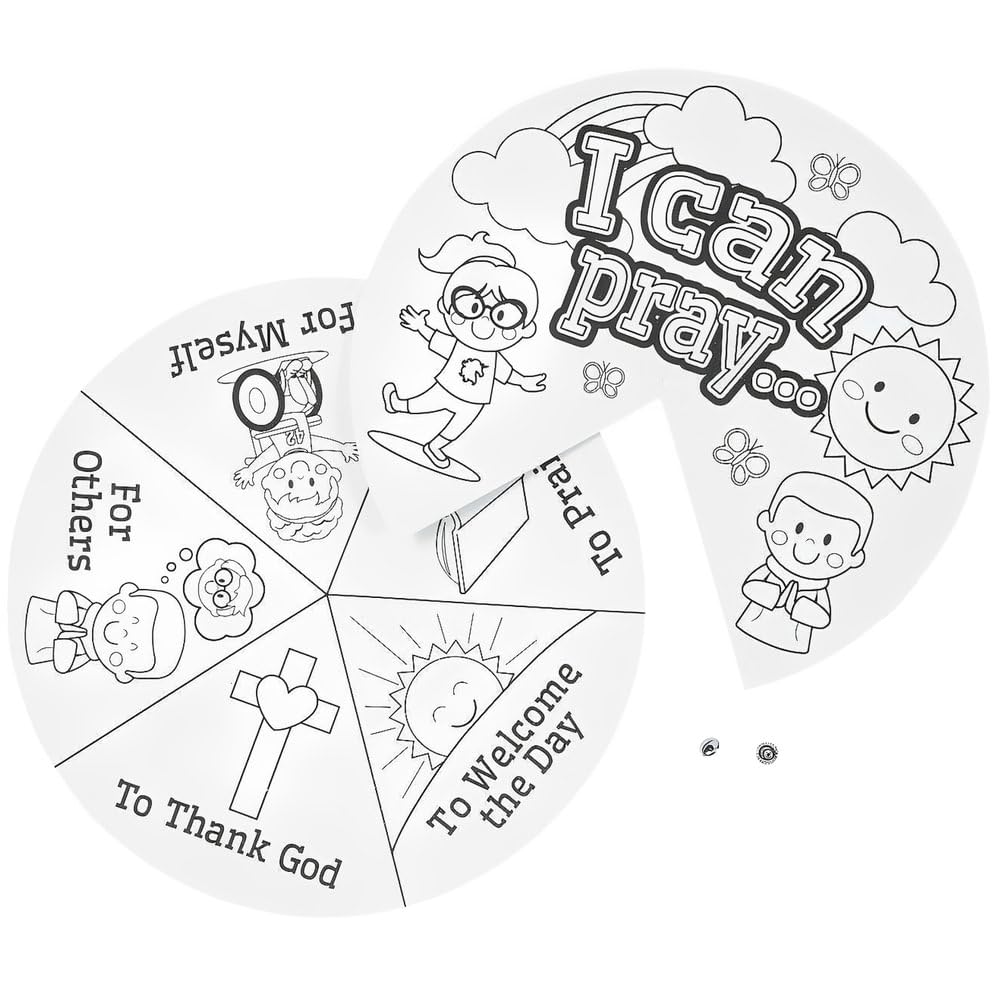 Fun Express 9" Color Your Own When Can I Pray Cardstock Wheels - Craft Kits for Kids - DIY Activity for Learning and Creativity - 12 Pieces