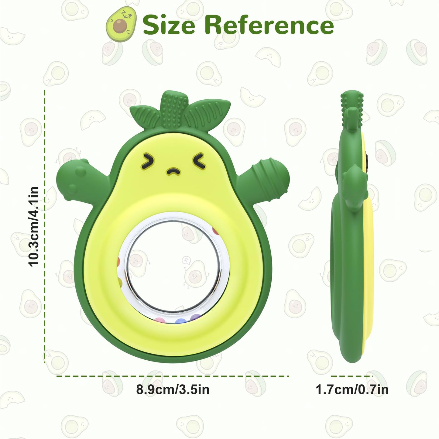 MISSLILI Teething Toy for Babies, Silicone Avocado Shape with Rattle Teether for Infants 0-3-6-12 Months, Sensory Chew Toys Teething Relief for Boys