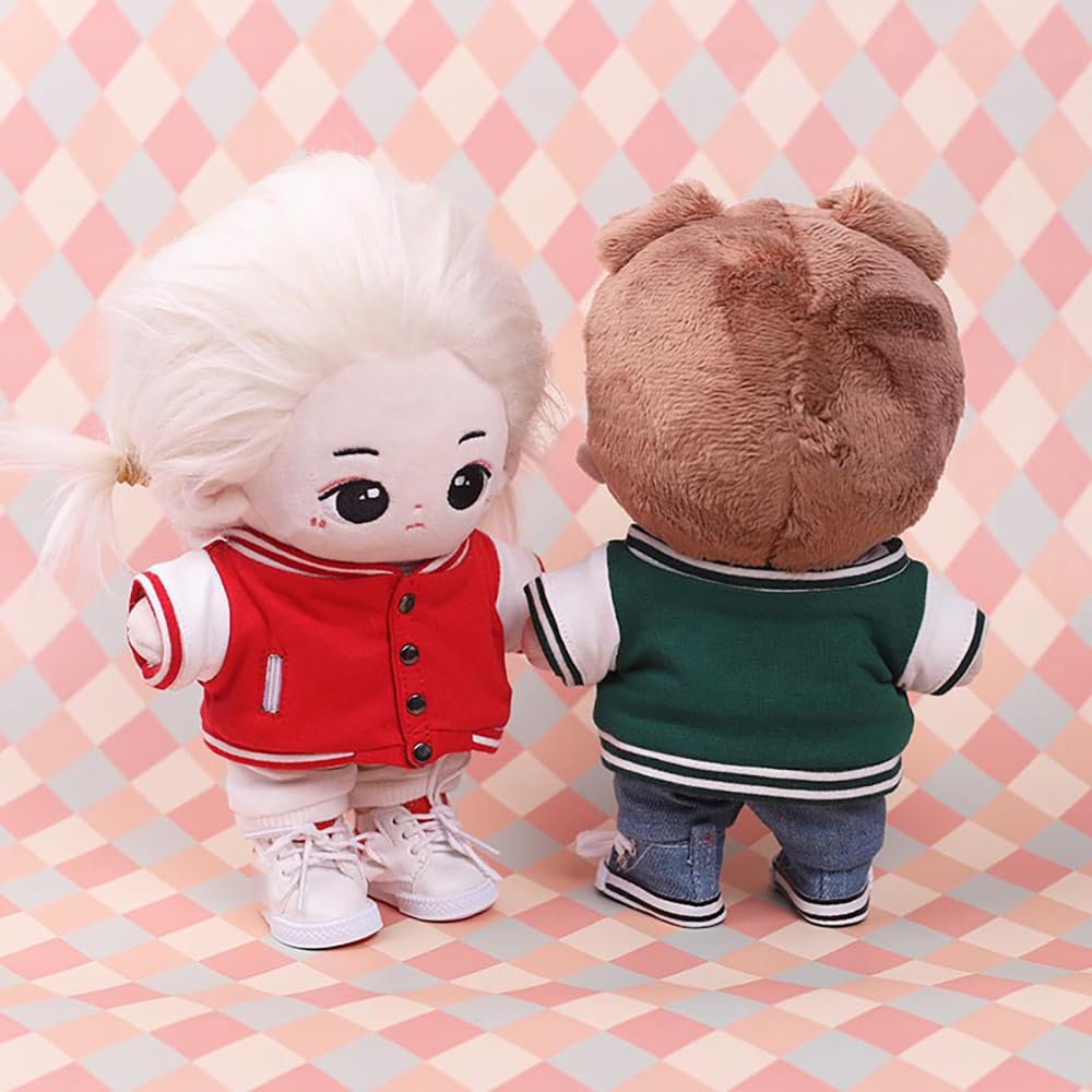 niannyyhouse Baseball Jacket Jeans 20cm Plush Doll Clothes 8in Doll Accessories (red)
