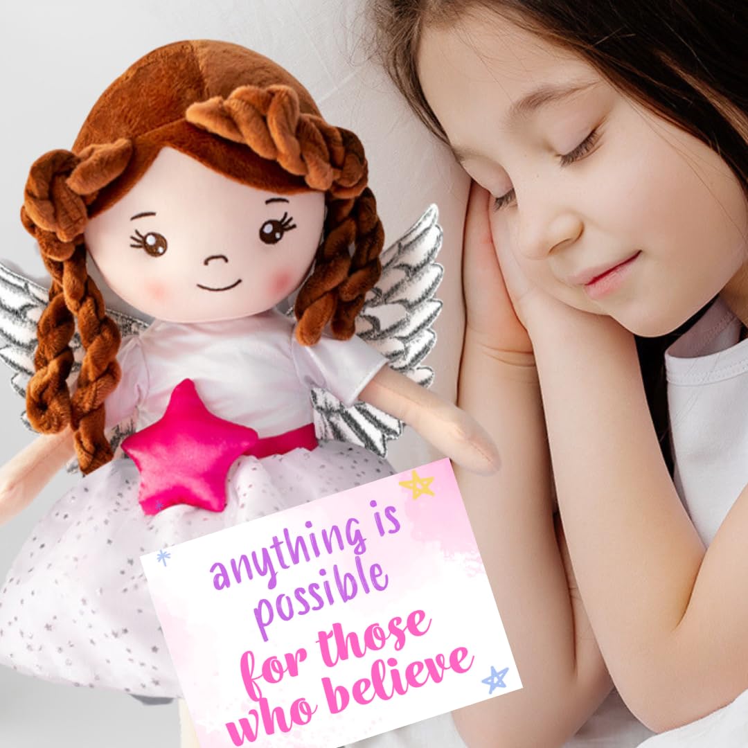 ANGELITOS MAGICOS 15" Little Magic Angels Plushies. Angel Doll with Magical Positive Affirmation Cards from Guardian Angel Academy, for Girls 3+
