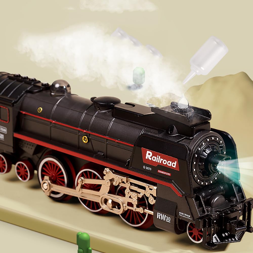 Electric Train Toy with Smokes,Lights and Sound,Train Set for Under Christmas Tree, Locomotive Train Model with Track, Gifts for Train Lovers (Black)