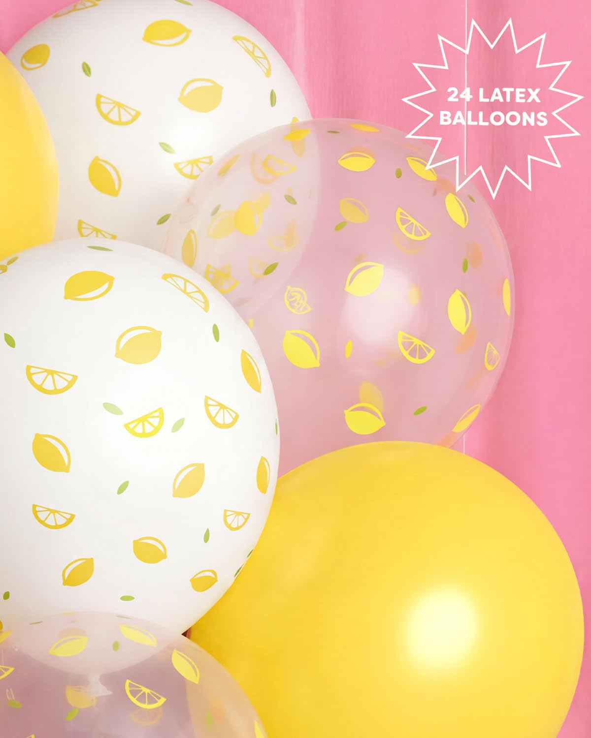xo, Fetti Lemon Printed Balloons - 24 Latex Balloons | Lemon Party, Bridal Shower, Summer Decor, Birthday, Yellow, Coastal, Citrus Glam, Lemonade,