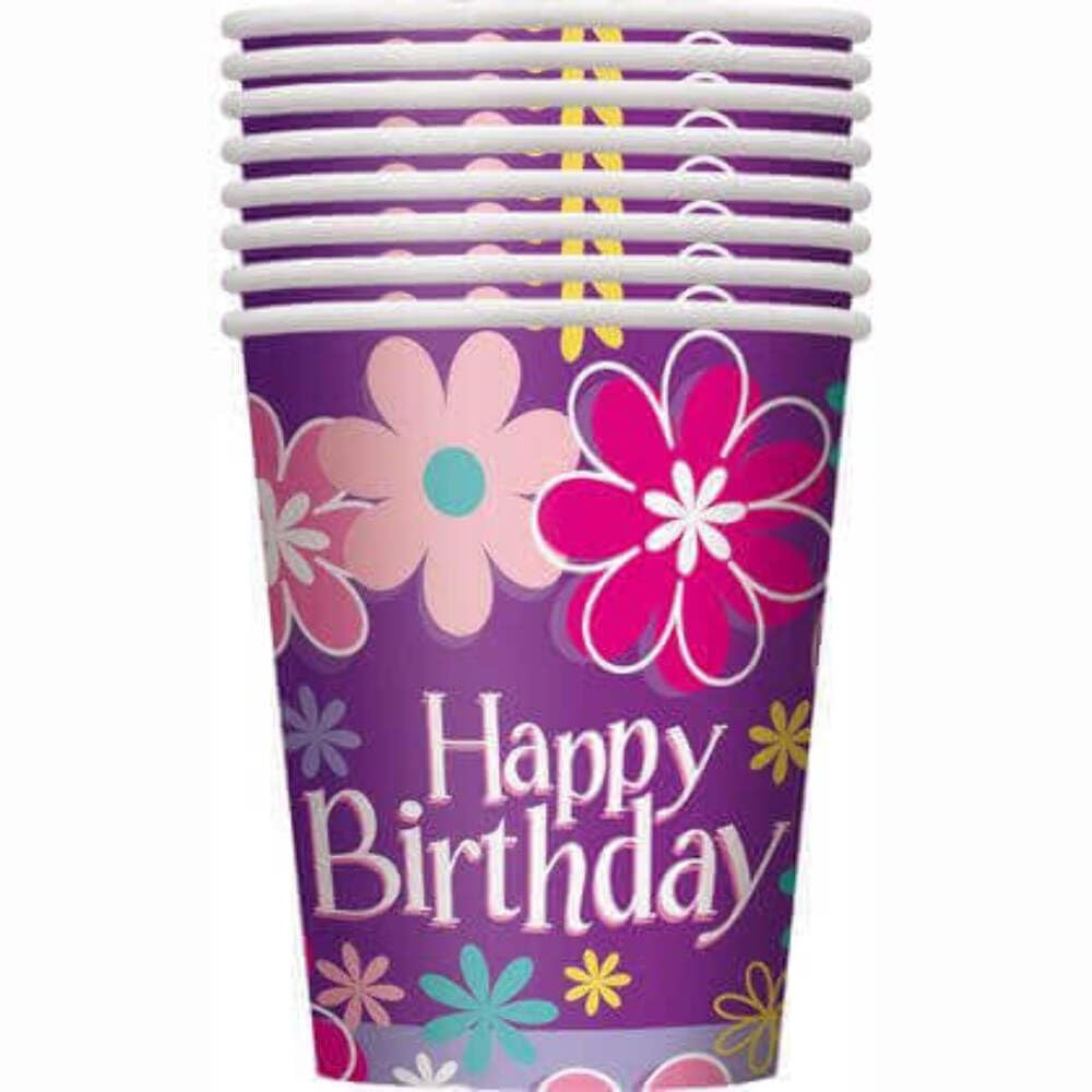 9oz Blossom Birthday Party Cups, 8ct