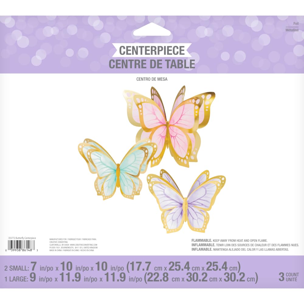 Golden Butterfly Centerpiece, 3 ct, Gold, Pink, Purple