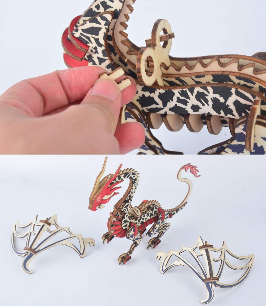 Bitopbi 3D Wooden Puzzles Laser Engraving DIY Safe Assembly Constructor Kit Toy for Teens and Adults World Animal Mechanical 3-D Models