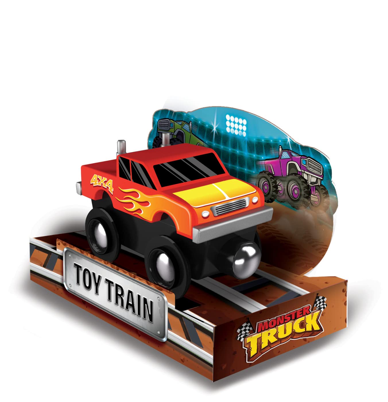 Masterpieces Monster Truck Toy Train - Wooden Toy Engine, Wood Toy Truck - for Kids
