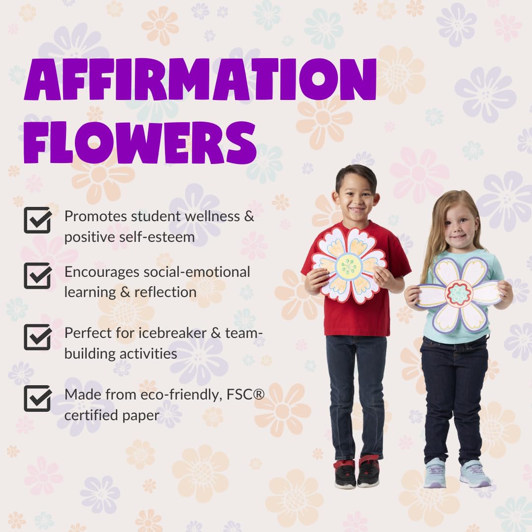 Roylco Affirmation Flowers - Positive Message Flower Craft Kit for Kids | 36 Sets, Ages 4+ | Color, Personalize & Build Confidence | SEL Activity