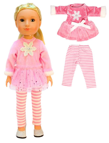 American Fashion World Pink Christmas Snowflake Pants Set for 14-Inch Dolls | Premium Quality & Trendy Design | Dolls Clothes for Popular Brands