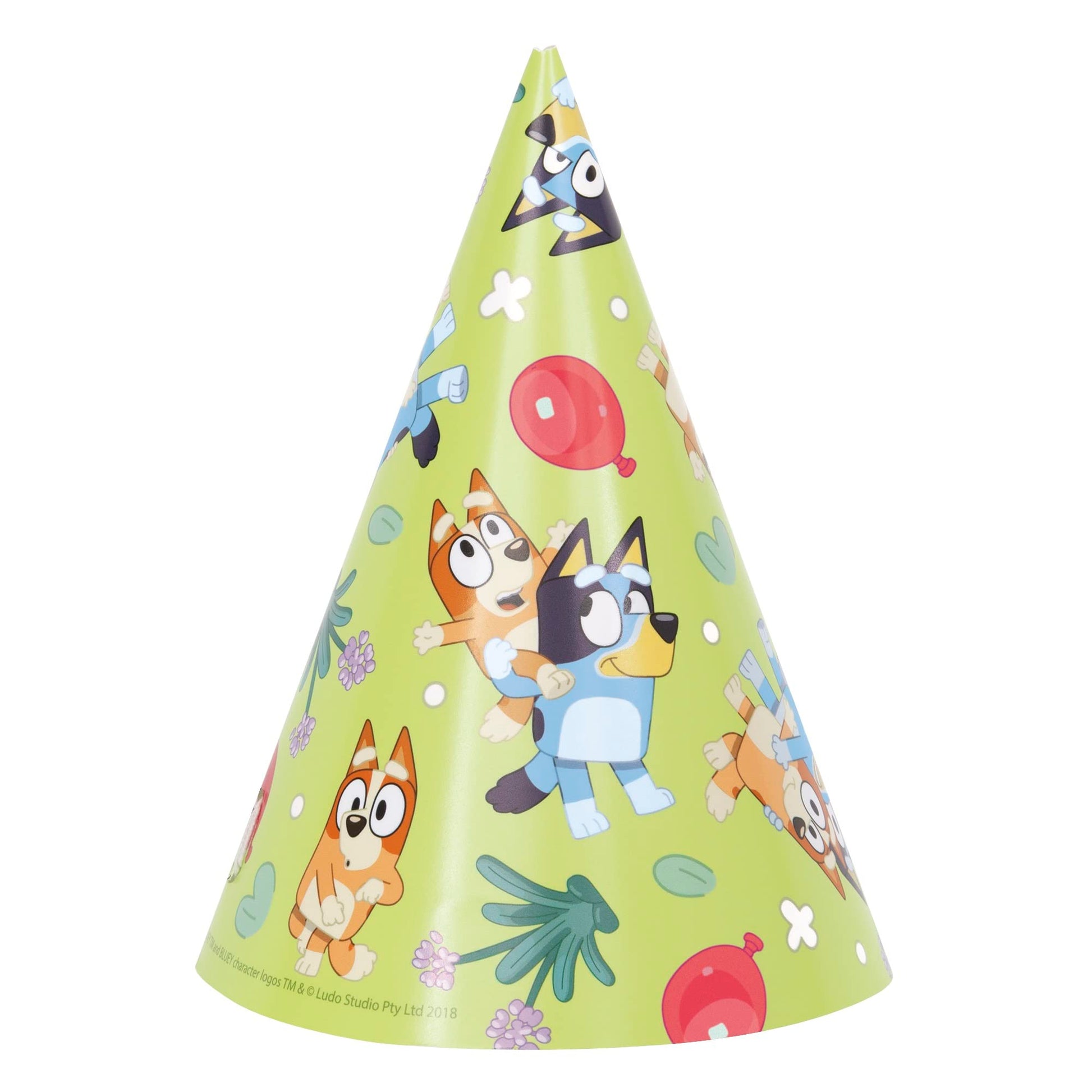 Unique Multicolor Bluey Party Hats - 8 Count | Vibrant Paper Hats with Unique Bluey Designs - Perfect for Kids' Birthdays & Celebrations, One Size