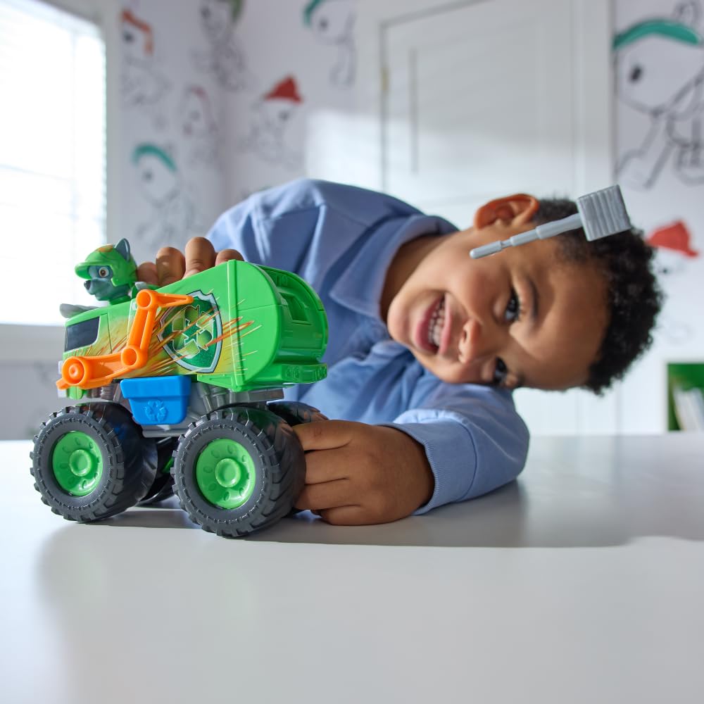 Paw Patrol - Rocky Rescue Wheels - Monster Truck - Collectible Car Figure - Projectile Launcher - All Terrain - Children's Toy - Ages 3+