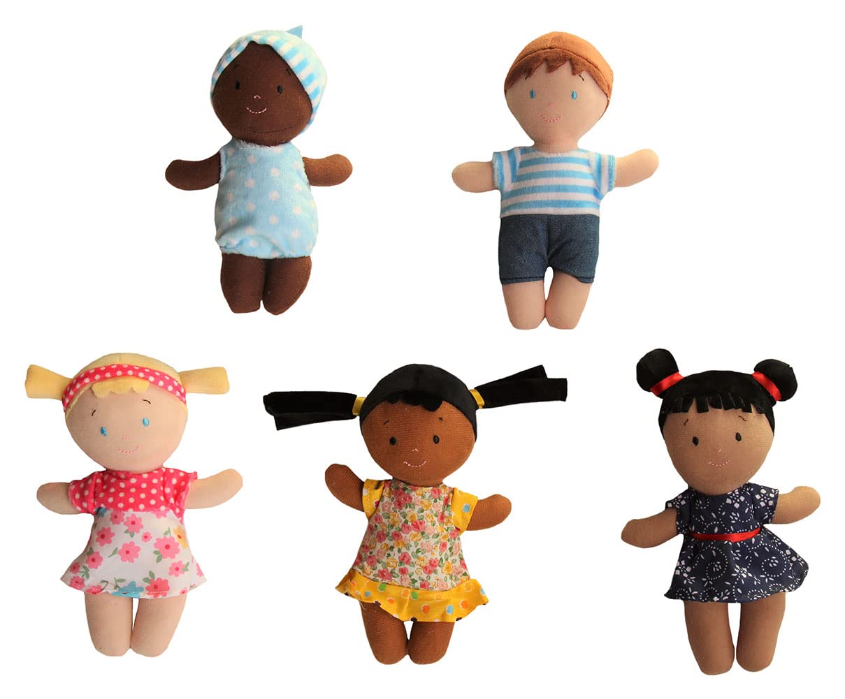 Snuggle Stuffs Basket of Buddies Multicultural Plush Dolls | Diversity & Inclusion Toys for Toddlers | Soft 8 Inch Ethnic Friends for Preschool