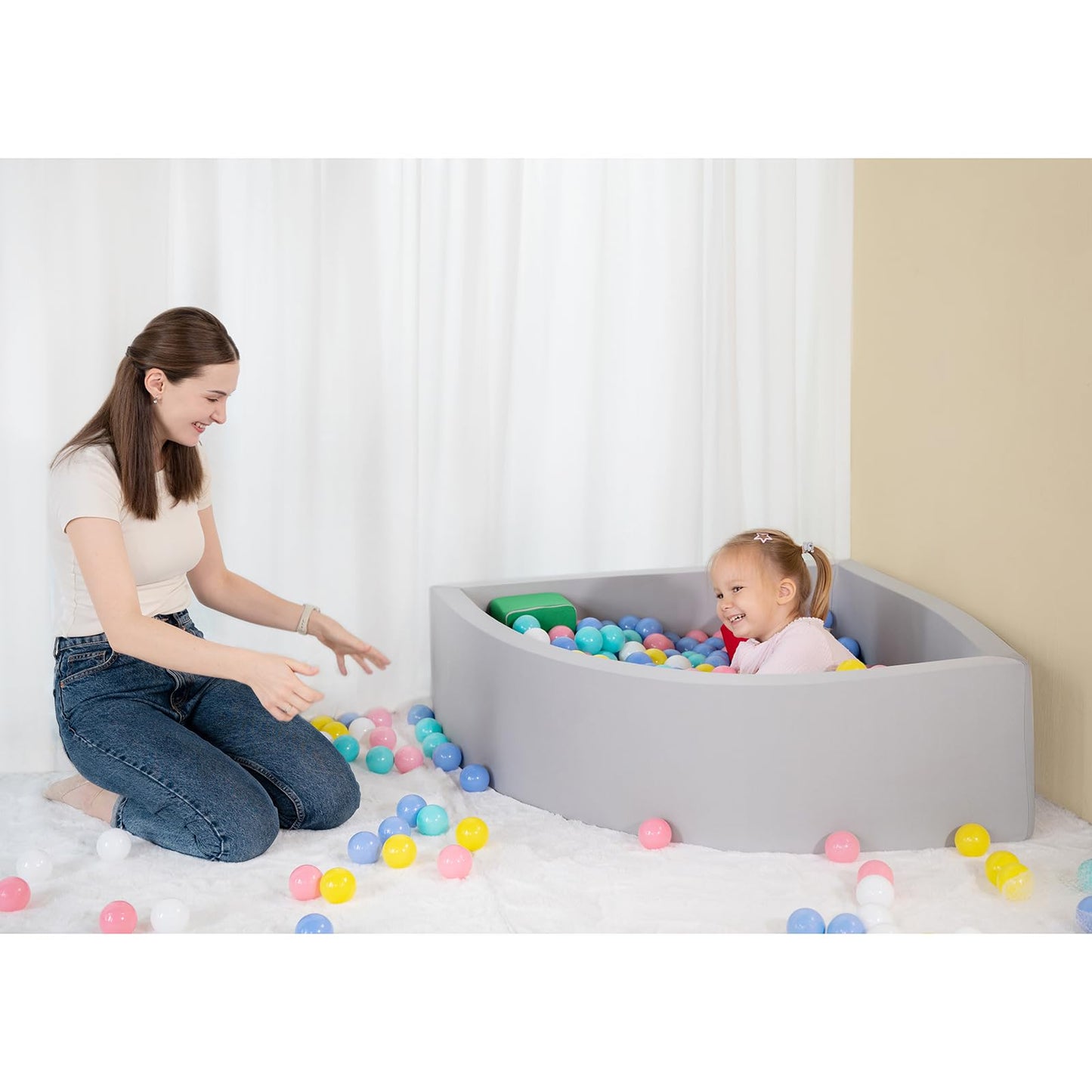 UHAPPYEE Ball Pit Grey,Sector Foam Ball Pits for Toddlers,Ball Pit Pool Playpen Foldable & Portable Soft Ball Pool 35.4”x 11.8”