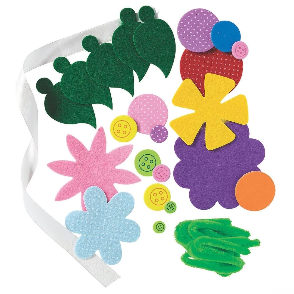 Fun Express Felt Flower Bouquet Craft Kit - Creative DIY Arts & Crafts for Kids - Perfect for Home Birthday Parties and Special Occasions Includes