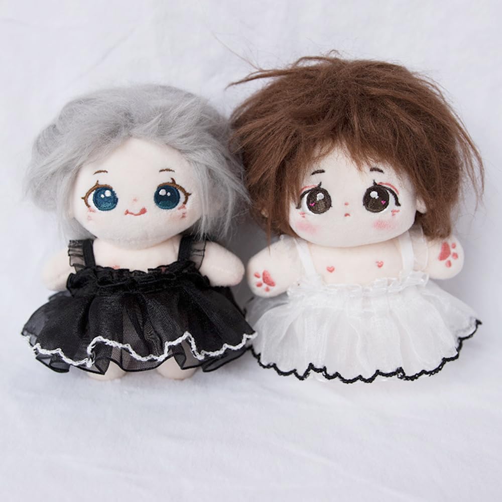 niannyyhouse 10cm Plush Doll Clothes Lace Black and White Dress Stuffed Toy Dressup (White)