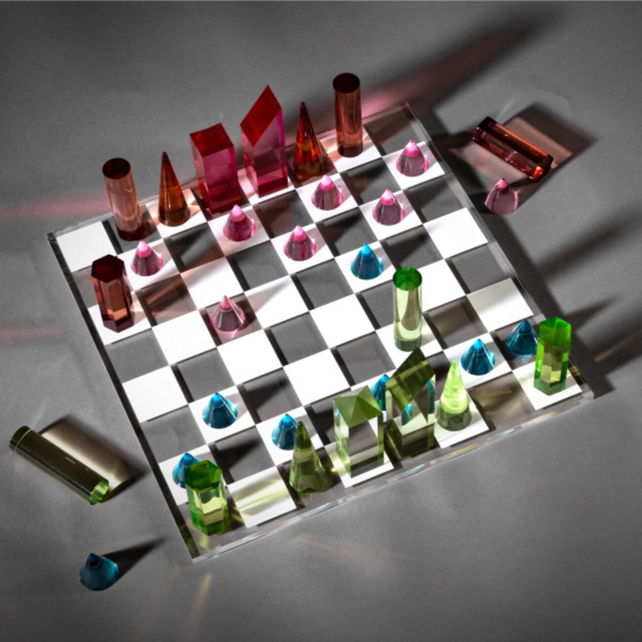 Trademark Games Modern Chess Set - Acrylic Chess Board with 32 Colorful Game Pieces - Unique Tabletop Decor Item with Functional Gameplay
