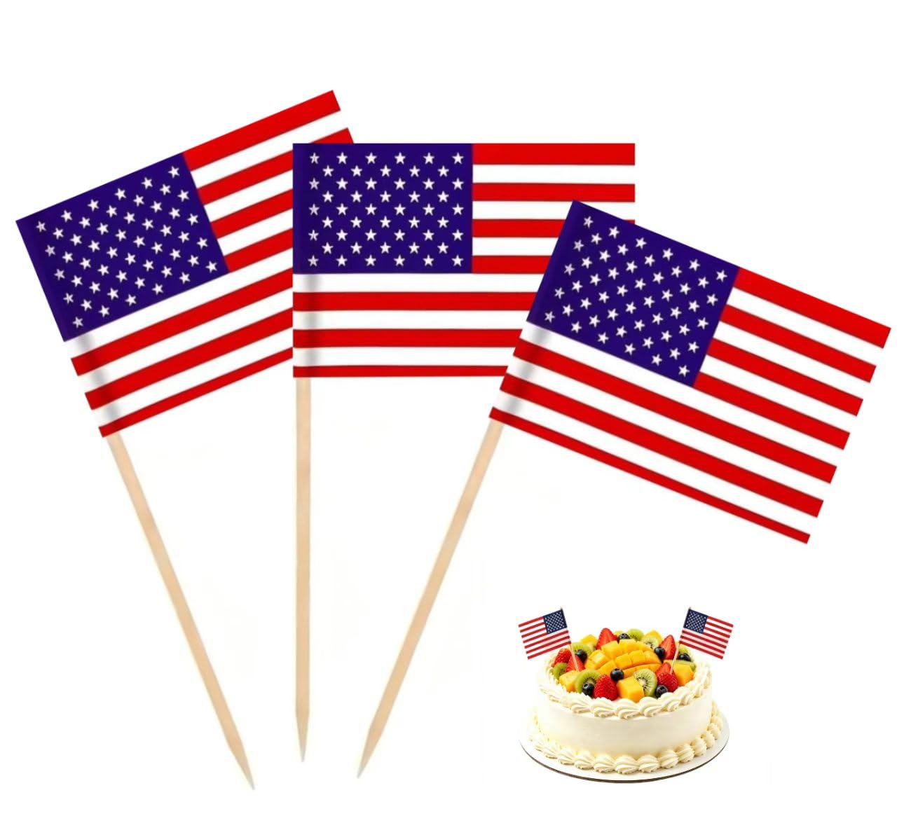 100 Pcs USA American Flag US Toothpick Flags, Small Mini Stick Cupcake Toppers US Flags,4th of July,Veterans Day,Country Picks Party Decoration