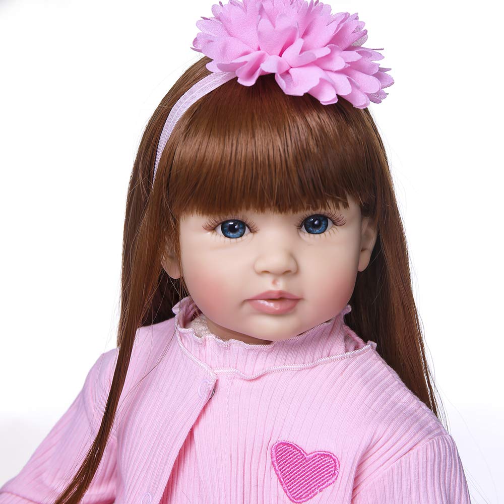 Angelbaby Doll 24 inch Adorable Reborn Toddler Girl with Long Hair That Looks Real Reborn Silicone Baby Dolls Cuddle Toys for Children Doll Sets (Pink