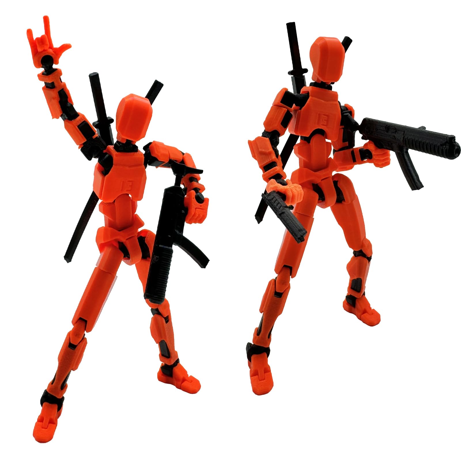 QAONIE (Assembly Completed) 3D Printed Figure 5.54-inch Dummy13 with Weapon Expansion Set, Full Body Mechanical Movable Toy, Desk Decoration. (Orange)