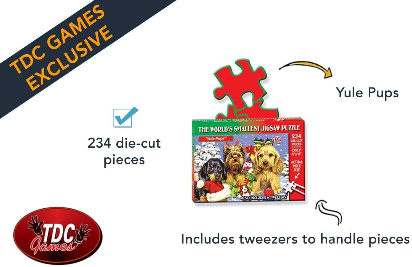 TDC Games World’s Smallest Holiday Jigsaw Puzzle, Yule Pups - Mini Puzzles, Small Challenging Travel Art Puzzle for Adults, 200+ Pieces, Gifts