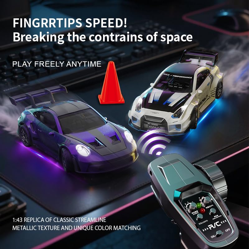 HOENTECH 1:43 Scale Mini Drift Car - 2.4GHz Full Proportional 4WD Alloy RC Drift Racsing Car with Gyro, Silent Bearings, Adjustable Speed & Dynamic