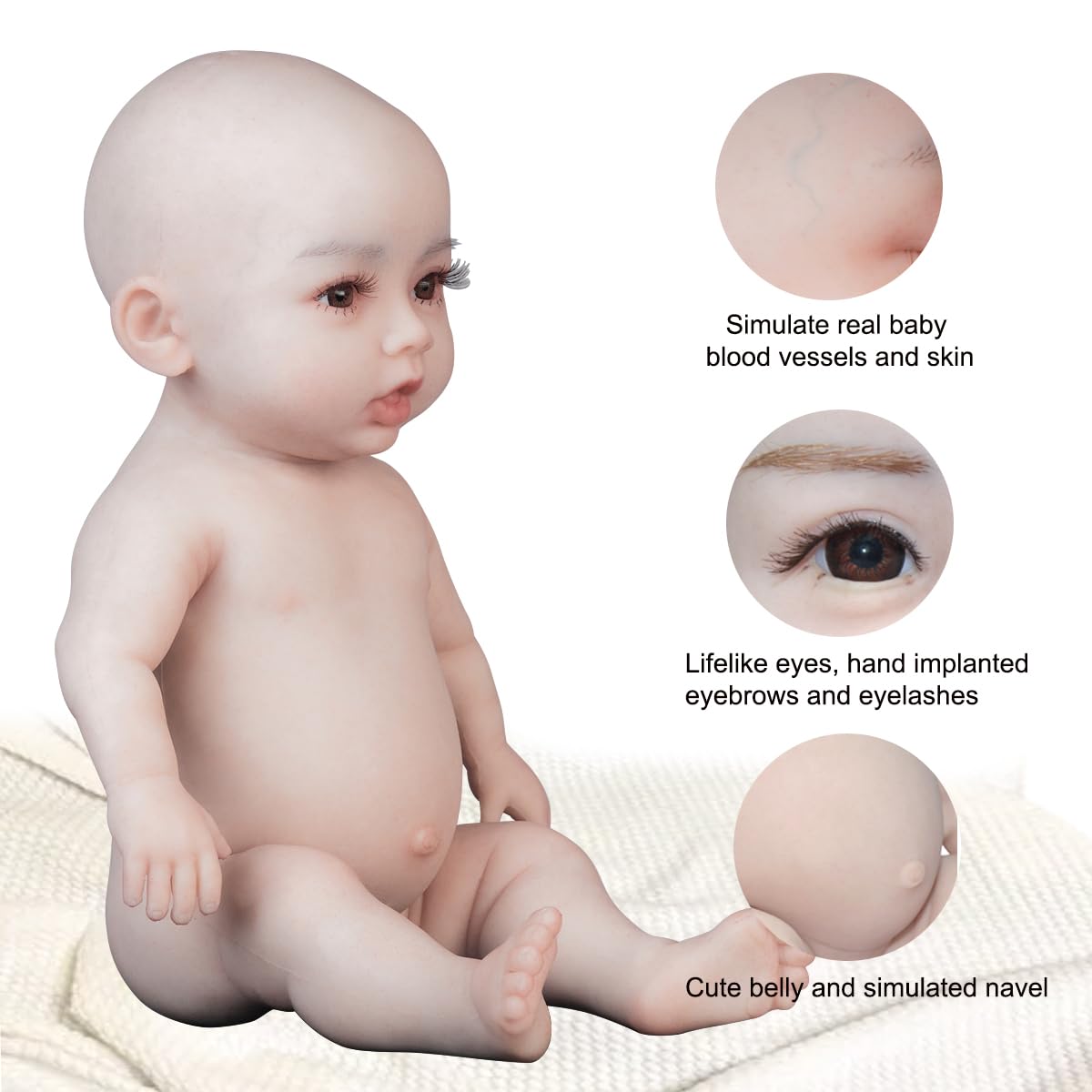 MRTOUMO 18.5 inch Full Silicone Baby Girl Lifelike Doll Newborn Baby Dolls Not Vinyl Material Reborn Doll (Ivory White)