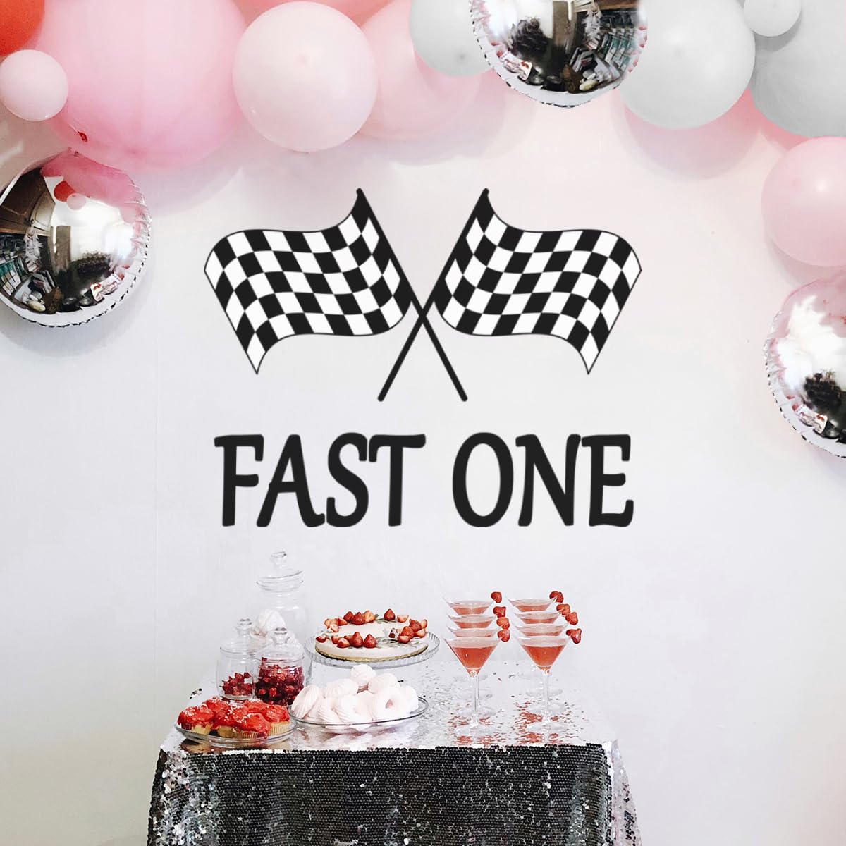 Fast One Party Decal Signl - Race Car 1st Birthday Decorations for Party Balloon Arch,First Birthday Party Backdrop Sticker,Little Boy (Fast One)
