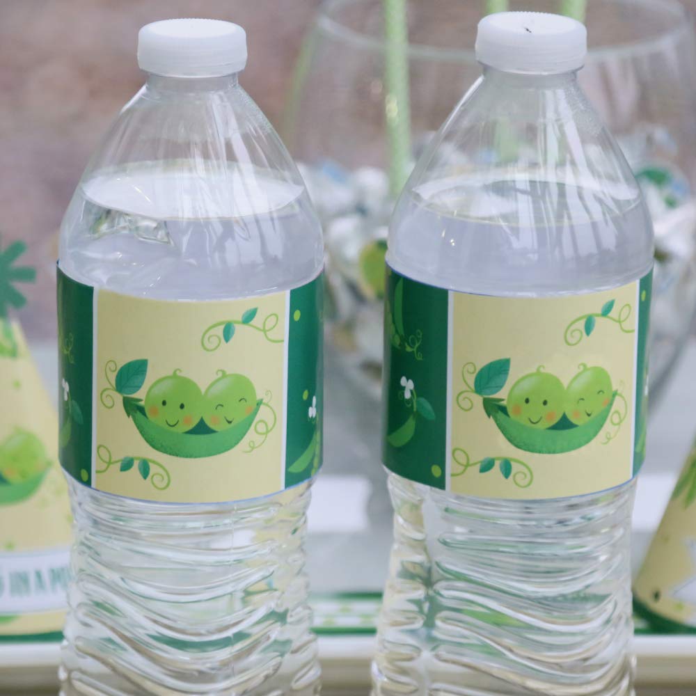 Big Dot of Happiness Double the Fun - Twins Two Peas in a Pod - Baby Shower or First Birthday Party Water Bottle Sticker Labels - Set of 20