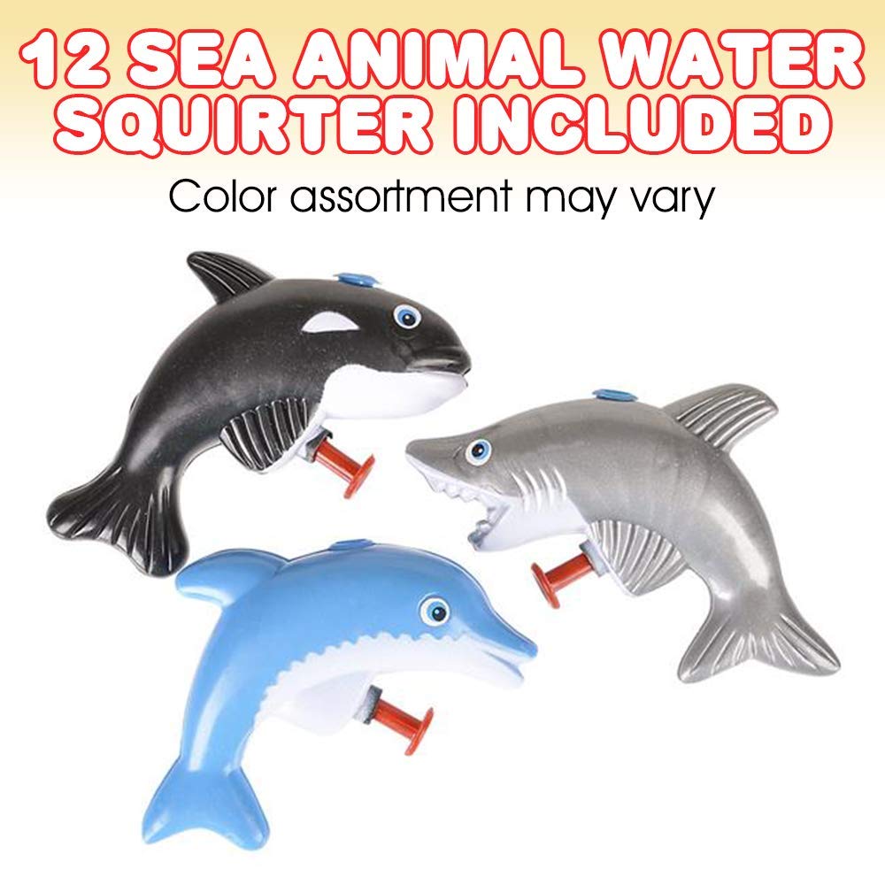 ArtCreativity Sea Animal Water Squirters, Pack of 12, Dolphin, Shark, and Whale Water Squirt Toy Guns for Swimming Pool, Beach, and Outdoor Summer