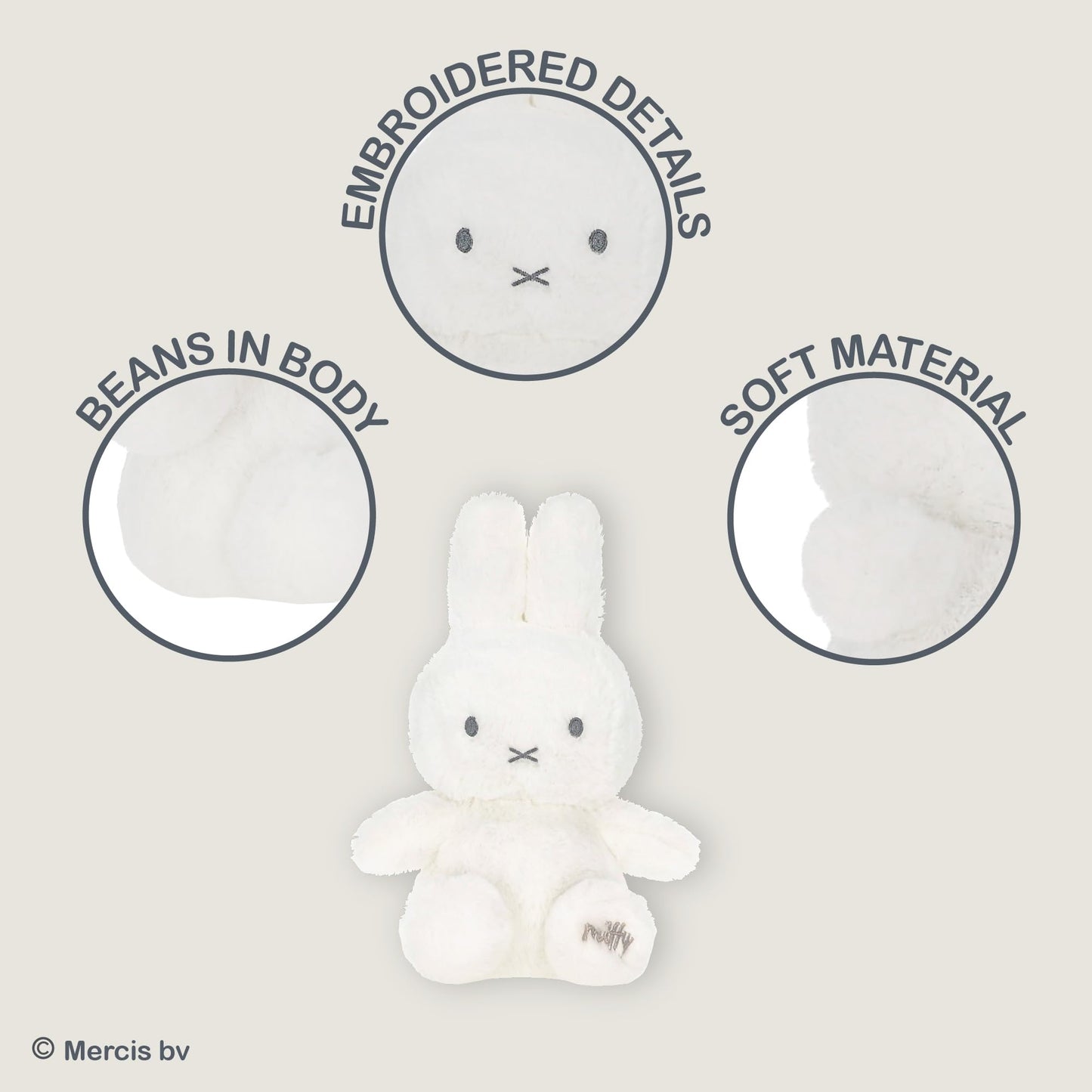 Kids Preferred Miffy Baby 10 in Plush - Embroidered Details, Miffy Logo on Paw, Super Soft Cozy Plush, for Ages 0 Months and up, Beans in Bottom