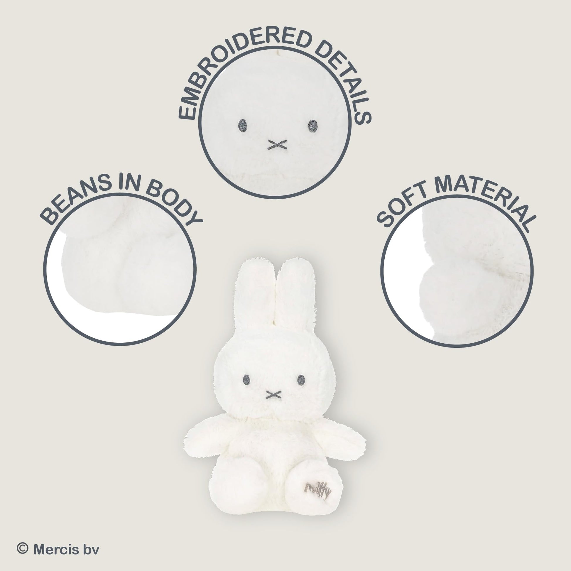 Kids Preferred Miffy Baby 10 in Plush - Embroidered Details, Miffy Logo on Paw, Super Soft Cozy Plush, for Ages 0 Months and up, Beans in Bottom
