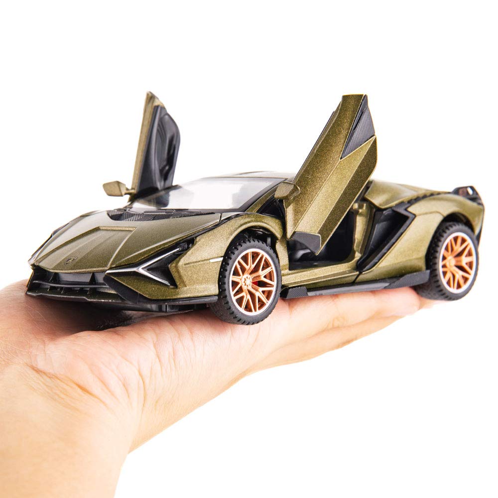 BDTCTK Lambo Sian FKP37 Car Model Toy 1:32 Child Sound and Light Pull Back Car Zinc Alloy Casting Toys for Kids Boy Girl Gift (Army Green)