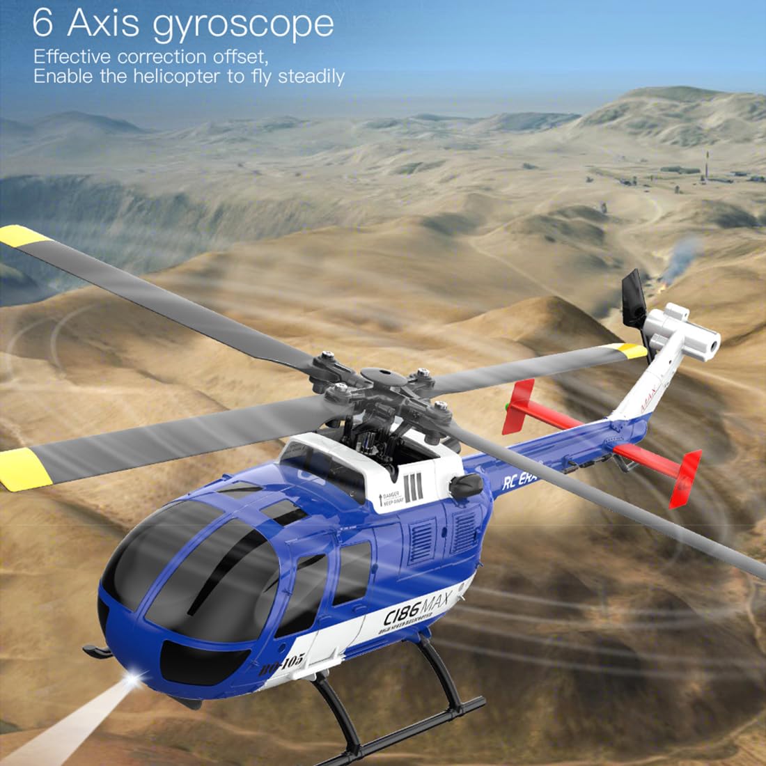 C186MAX BO105 RC Helicopter for Adults, 1:48 2.4G 4CH RTF Single Flybarless Direct-Drive RC Helicopter Outdoor, RC Aircraft Optical Flow Positioning
