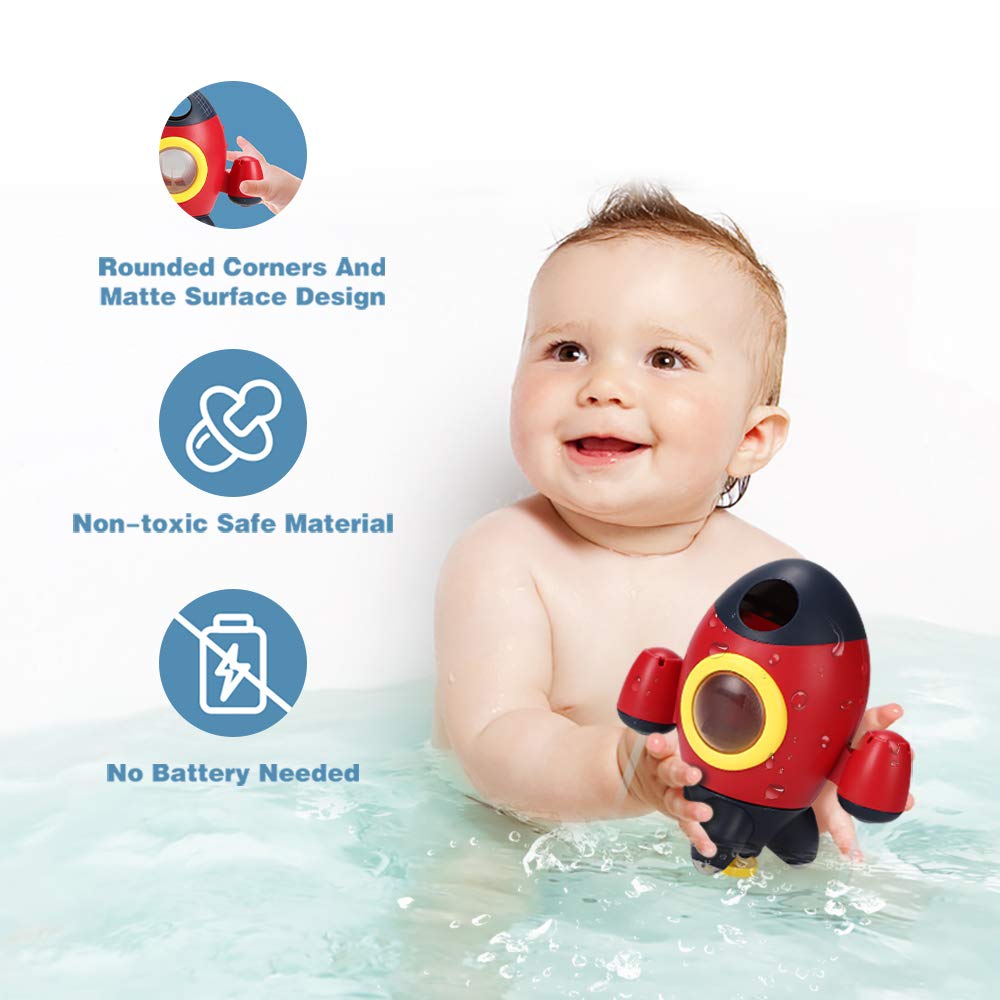 Elovien Bath Toys, Space Rocket Bath Toys for Toddlers 1-3, Spray Water Baby Bathroom Toys with Rotating Fountain, Shower Bathtub Toys for Toddlers