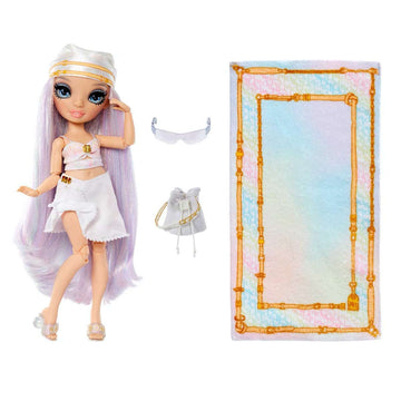 Rainbow High Pacific Coast Margot De Perla- Opal (Iridescent White) Fashion Doll with 2 Designer Outfits, Pool Accessories Playset, Interchangeable