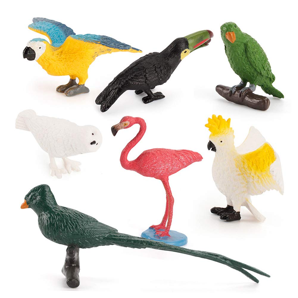 DOYIFUN 10 Pcs Simulated Bird Animals Parrot Model Figure Toys, Realistic Flamingo Birds Figurine Collection Playset Cake Toppers Gift for Kids