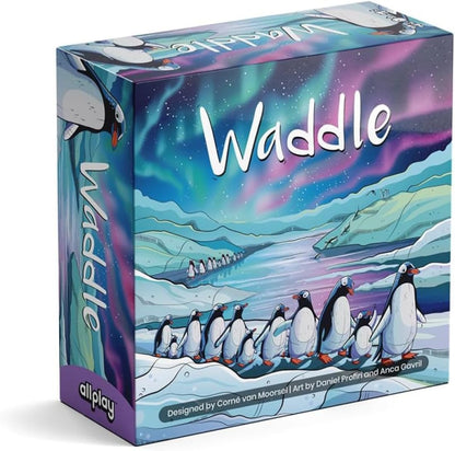 Allplay Waddle Board Game for Adults and Families - Connect Groups of Penguins to Claim The Most Fish - 1-Minute to Teach in A Small Box - 15 Min 2-5