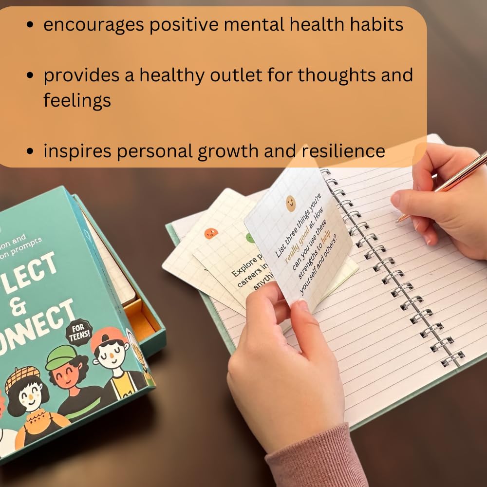 Conversation Cards for Teens - Motivational & Affirmation Quote Deck with Journal Prompts, Double-Sided with Display Stand | Therapy & Classroom