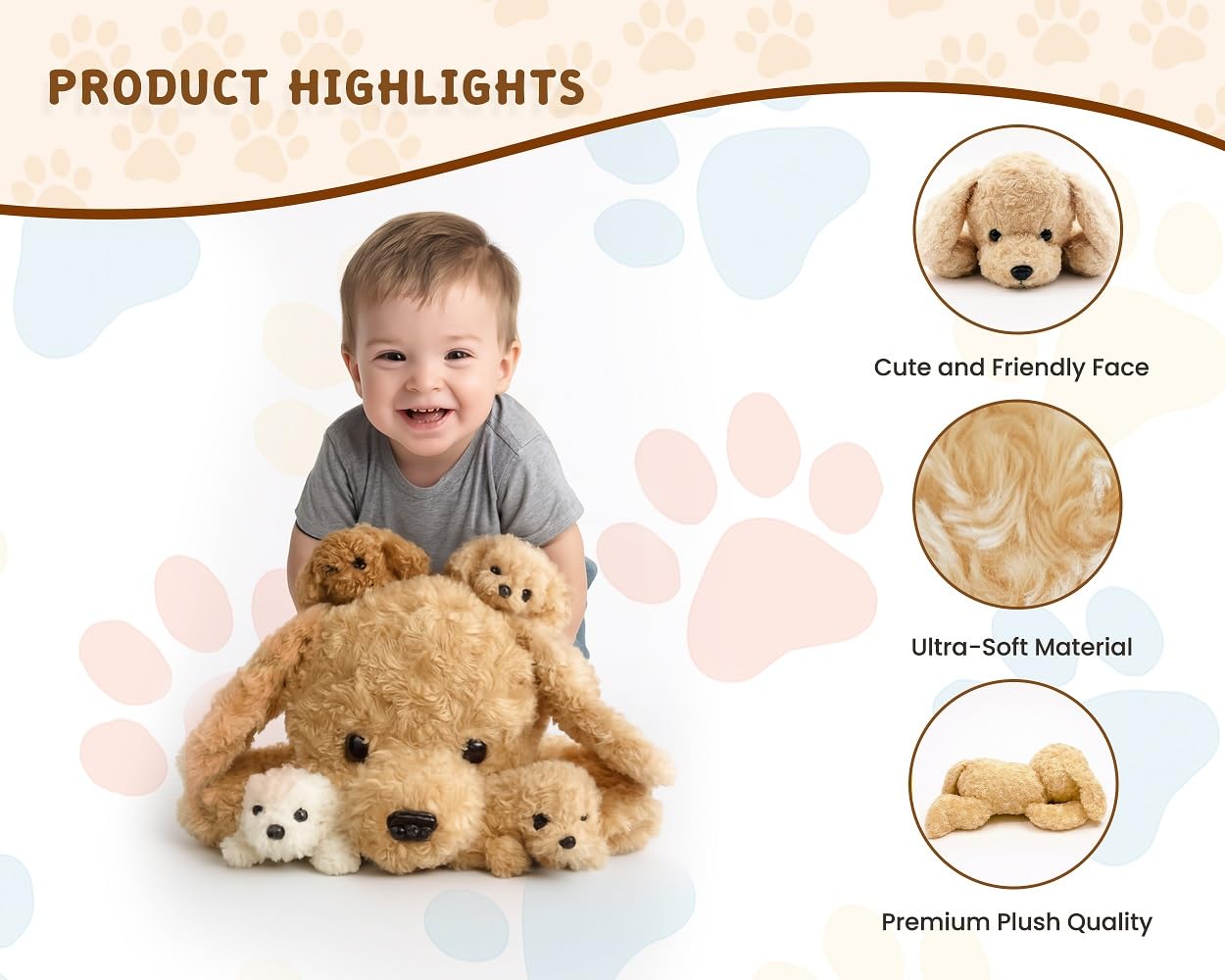 Chirpy Chums Classic Dog Family - 17” Mommy Dog Stuffed Animal with 4 Baby Puppies Inside, Zipper Belly Surprise Plush, Ultra-Soft Mommy & Puppy Plush