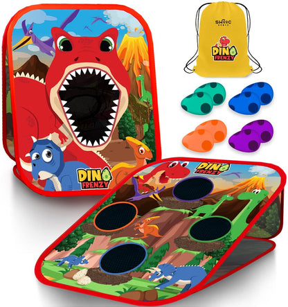 Swooc Games® - Dino Frenzy | 2-in-1 Corn Hole Games for Kids | 5-Second Setup | Dinosaur Bean Bag Toss Game for Kids | Kid Cornhole Game Set | Toddler