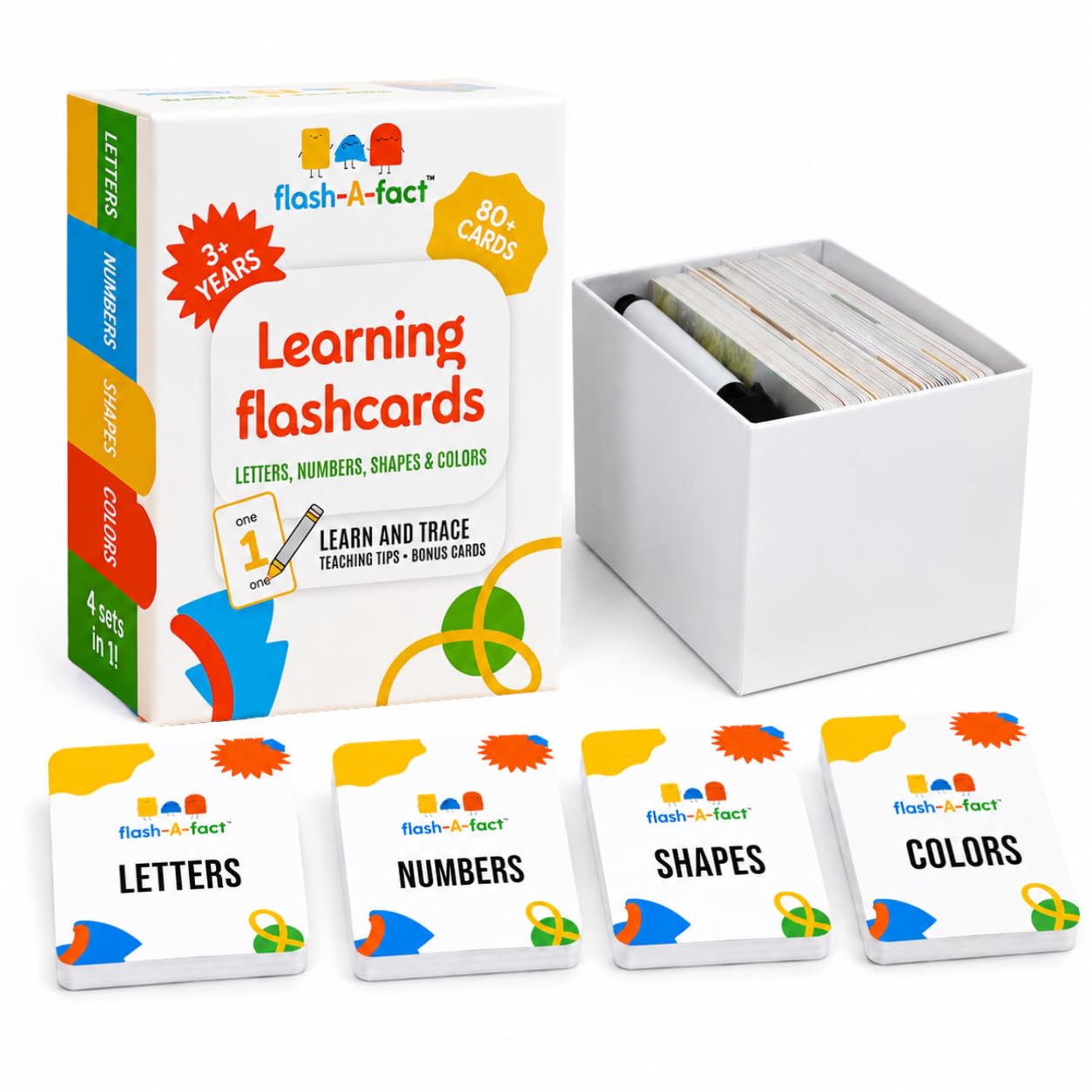 Flash a Fact 80+ Flash Cards for Toddlers 3 Years & Up | Preschool Learning Flashcards for Kids with Wipeable Marker, Water-Resistant Tracing Cards
