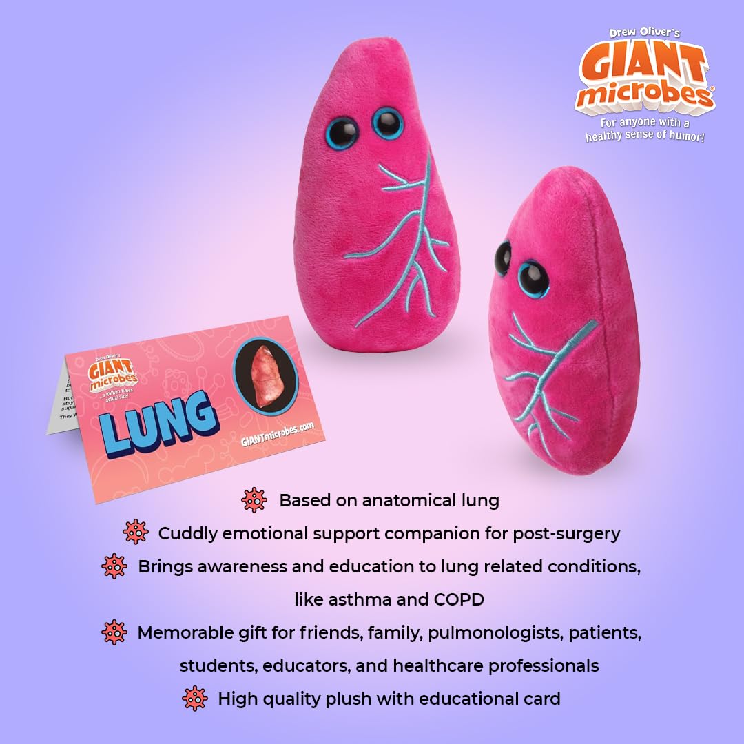GIANT MICROBES Lung Plush, Respiratory Therapist Gifts, Pulmonology Gifts, Respiratory Therapy Gift, Lung Cancer Survivor Gift, Anatomy Model, Anatomy
