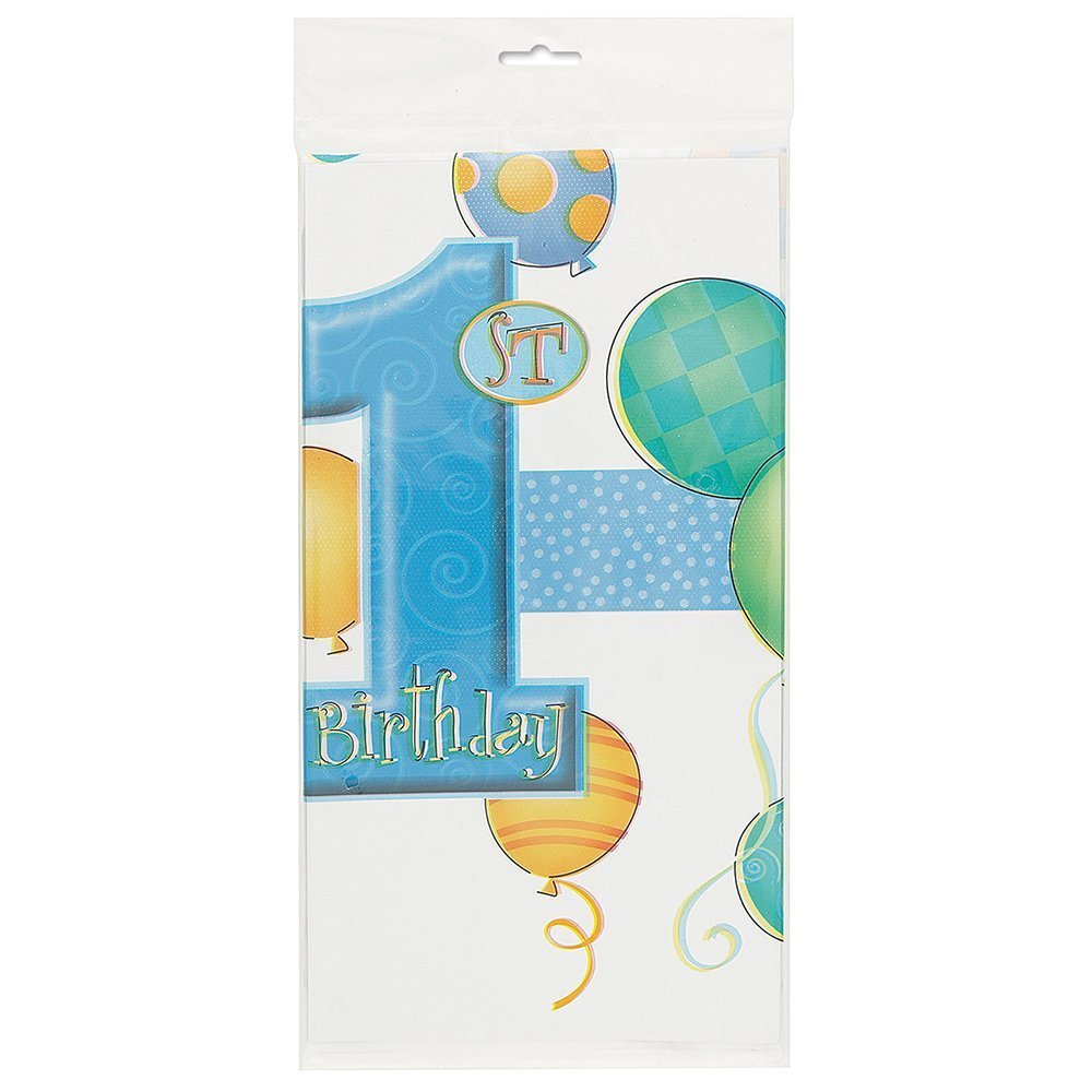 Blue 1st Birthday Plastic Tablecloth, 84" x 54"