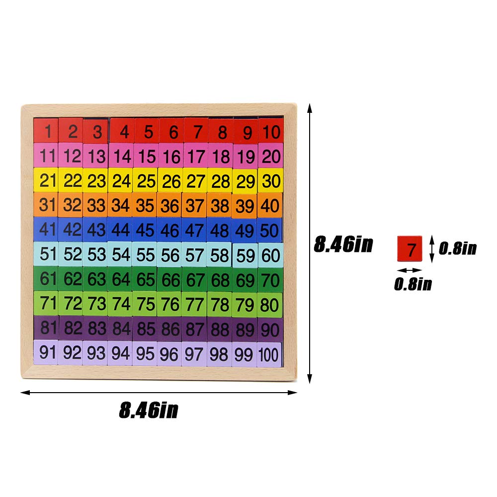 MERRYHEART Wooden Math Learning Board Toy, Montessori 1-100 Consecutive Numbers Wooden Hundred Digital Board, Educational Game for Kids with Storage
