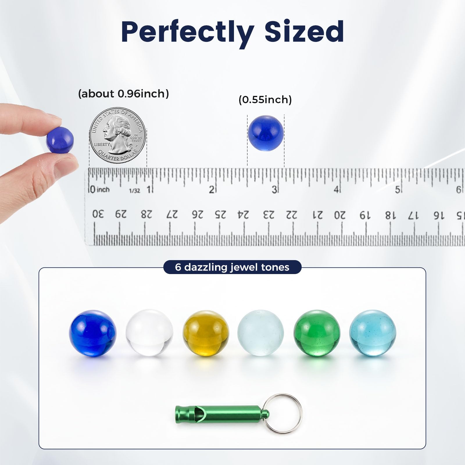 POPLAY 50 PCS Marbles Bulk with Whistle, 0.56 Inch Glass Marbles for Kids