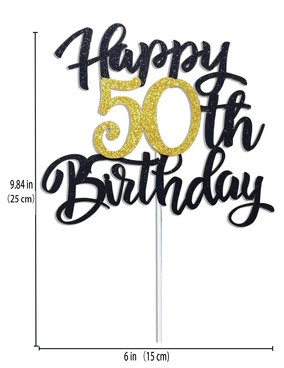 50th Birthday Cake Topper for Men and Women, Happy 50th Birthday Decorations, Gold and Black 50 Cake Topper for Mens 50th Birthday Party Decor, Cool