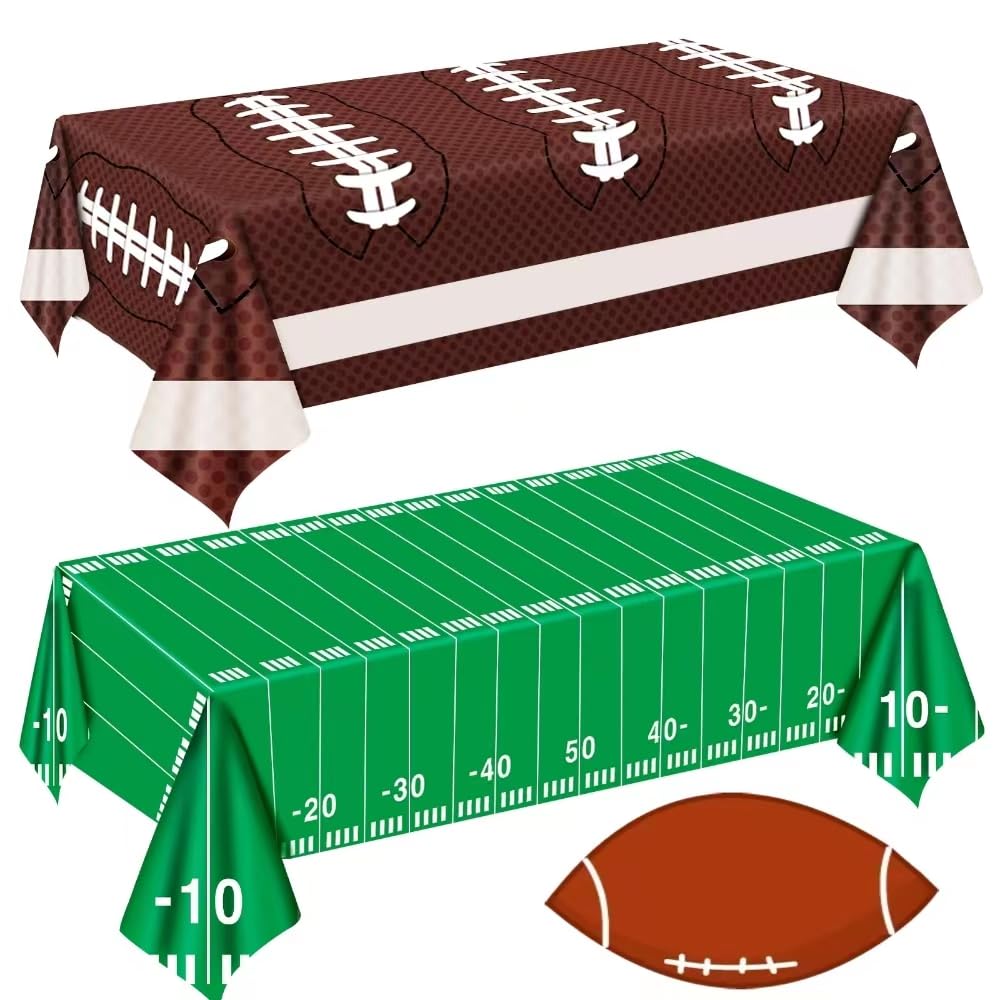 2 Pack Football Tablecloth - Football Party Decorations, Plastic Footballs Table Cover, Disposable Rectangle Table Cloth for Footballs Party Supplies