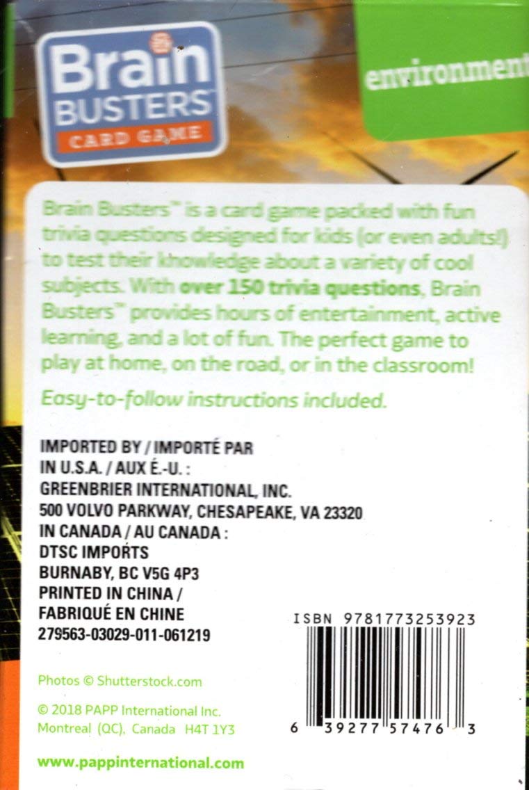 Brain Busters Card Game - Environment - with Over 150 Trivia Questions - Educational Flash Cards