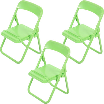 3 Pcs Green Mini Folding Chairs, Dollhouse Folding Chair Miniature Novelty Mini Folding Chair Phone Holder 1:12 Scale Action Figure Accessories