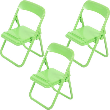 3 Pcs Green Mini Folding Chairs, Dollhouse Folding Chair Miniature Novelty Mini Folding Chair Phone Holder 1:12 Scale Action Figure Accessories