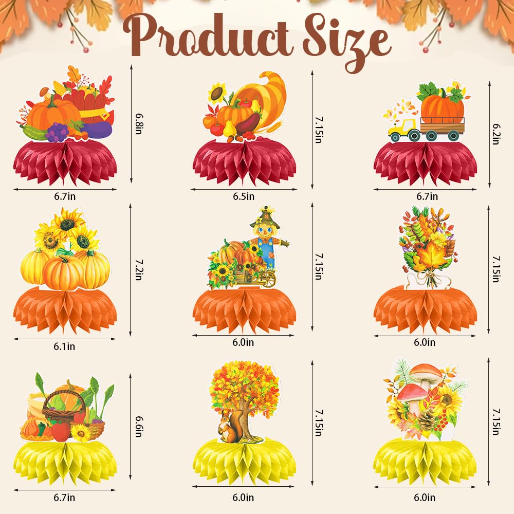 Fall Table Honeycomb Centerpieces, Thanksgiving 3D Honeycomb Centerpieces Topper Harvest Truck Sunflower Mushroom Pumpkin Orange Sign Autumn Party